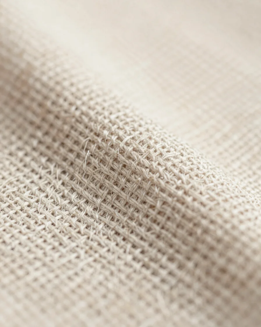 Extreme macro close-up of a tightly woven cotton twill fabric, showing individual threads and a subtle diagonal pattern